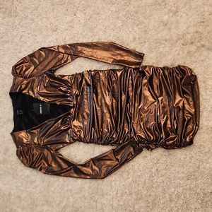 FOREVER 21 RUCHED METALLIC BRONZE BODYCON DRESS EXTRA SMALL XS